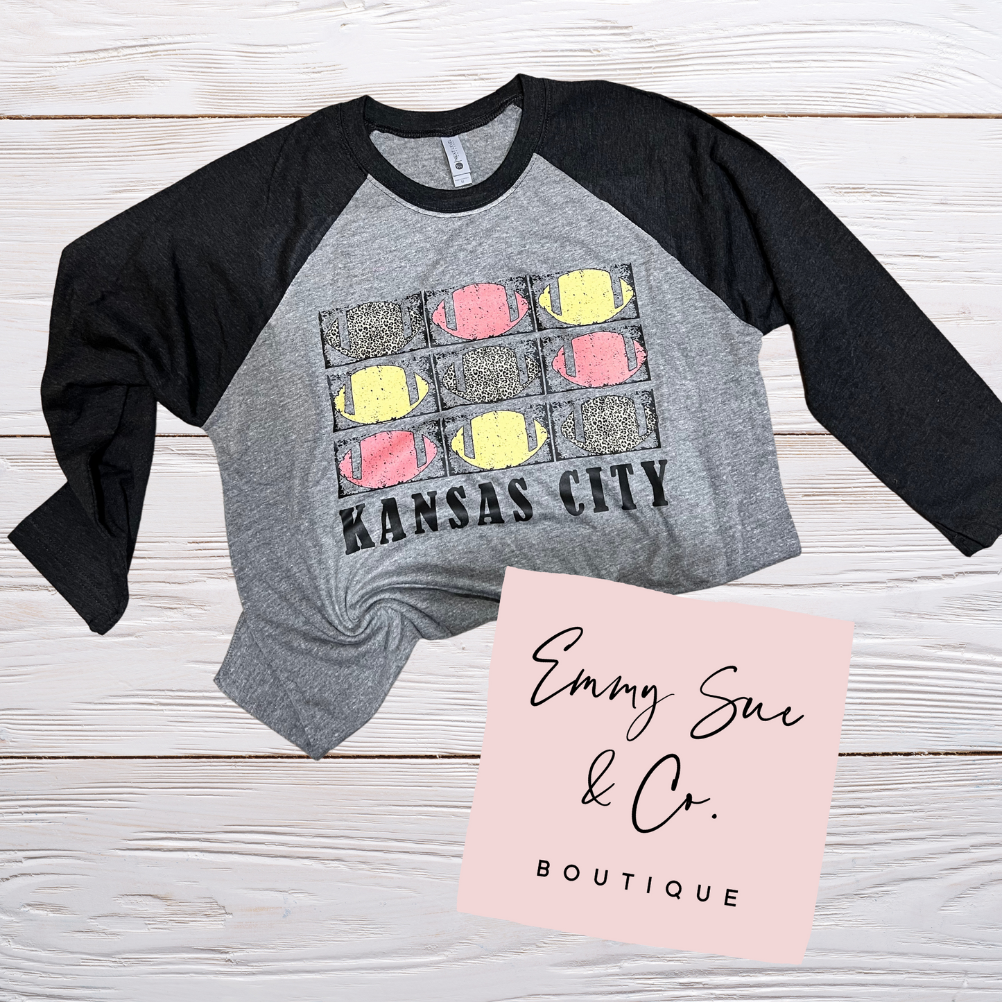 Grunge Kansas City Football | 3/4 Length Tee